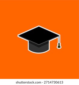 Graduation cap icon. Academic hat icon illustration. Icon of academic hat symbol. Graduation cap vector isolated on orange background.