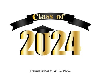 Graduation Cap Icon. Academic Year Celebration. Graduate Ceremony Symbol. Class of 2024 Banner. Vector illustration. EPS 10.