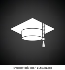 Graduation cap icon. Black background with white. Vector illustration.
