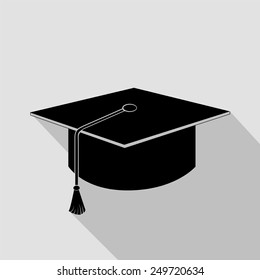 graduation cap icon - black illustration with long shadow