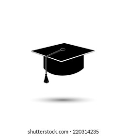 Graduation cap icon - black vector illustration 