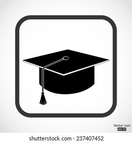 graduation cap icon - black vector illustration