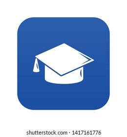 Graduation cap icon blue vector isolated on white background