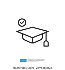 Graduation Cap Icon with Checkmark Symbolizing Academic Success and Achievement in Education