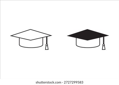 Symbolsammlung für Graduierungsobergrenze. Akademische Mütze auf weißem Hintergrund.