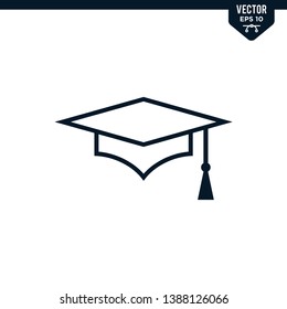 Graduation Cap icon collection in glyph style, solid color vector