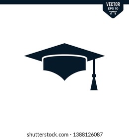 Graduation Cap icon collection in glyph style, solid color vector