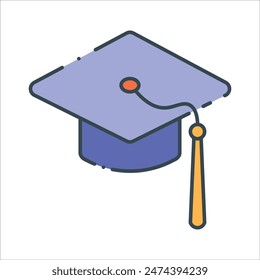 Graduation cap icon colored outline style vector illustration
