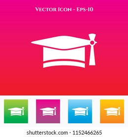 Graduation Cap Icon in Colored Square box. eps-10