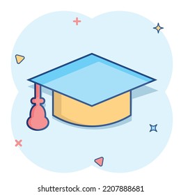 Graduation Cap Icon Comic Style Education Stock Vector (Royalty Free ...