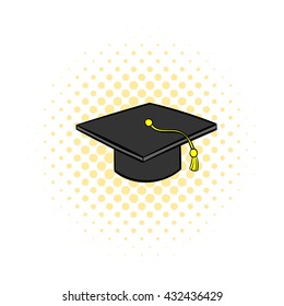 Graduation cap icon, comics style