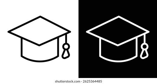 Trazo del concepto del icono del casquillo de la graduación en el fondo blanco