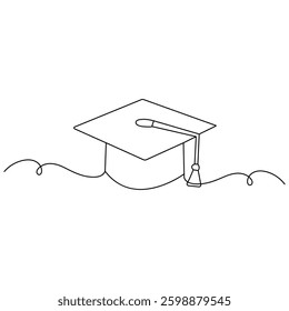 Graduation cap icon continuous one line drawing of outline vector illustration