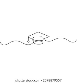Graduation cap icon continuous one line drawing of outline vector illustration