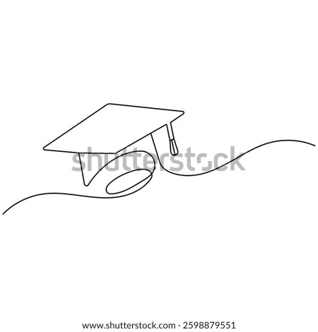 Graduation cap icon continuous one line drawing of outline vector illustration