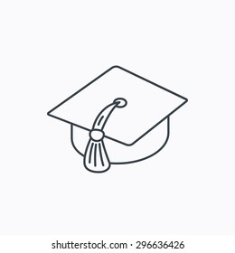 Graduation Cap Icon. Diploma Ceremony Sign. Linear Outline Icon On White Background. Vector