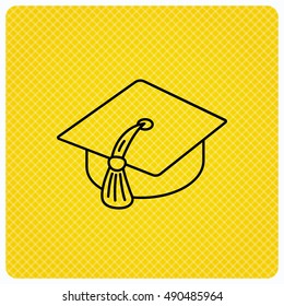 Graduation cap icon. Diploma ceremony sign.