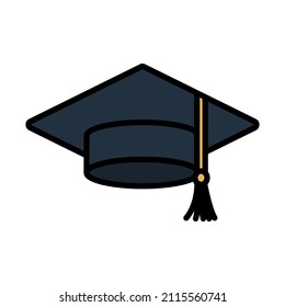 Graduation Cap Icon. Editable Bold Outline With Color Fill Design. Vector Illustration.