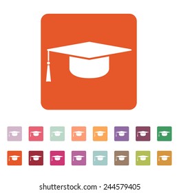 The graduation cap icon. Education symbol. Flat Vector illustration. Button Set