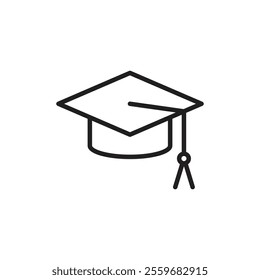 Graduation cap icon Flat art in black and white isolated