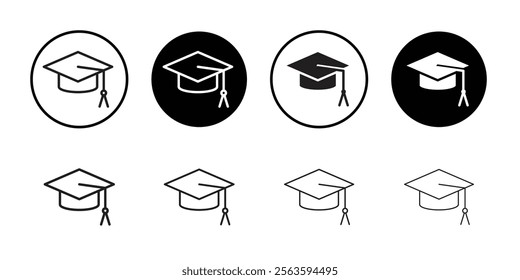 Graduation cap icon Flat art in black and white isolated