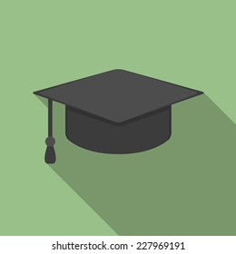 Graduation cap icon, flat design with long shadow, vector eps10 illustration