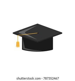 Graduation cap icon. Flat design. Vector.