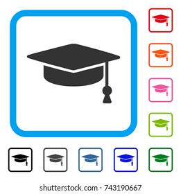 Graduation Cap icon. Flat grey pictogram symbol in a light blue rounded square. Black, gray, green, blue, red, orange color variants of Graduation Cap vector. Designed for web and software UI.
