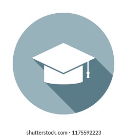 Graduation cap icon in Flat long shadow style. One of web collection icon can be used for UI, UX