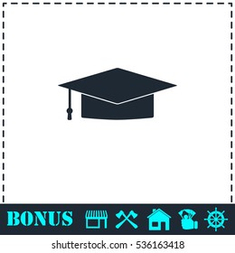 Graduation cap icon flat. Simple vector symbol and bonus icon