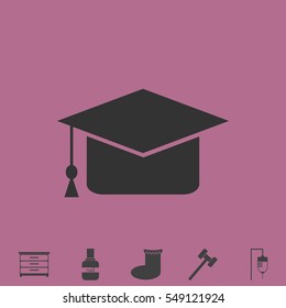 Graduation cap icon flat. Simple vector grey pictogram and bonus symbol