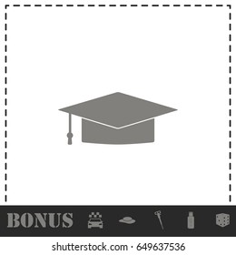 Graduation cap icon flat. Simple vector symbol and bonus icon
