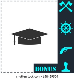 Graduation cap icon flat. Simple vector symbol and bonus icon