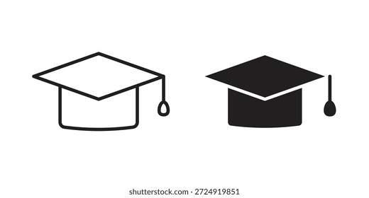 Graduation cap icon flat and stroke collection for ui ux work.