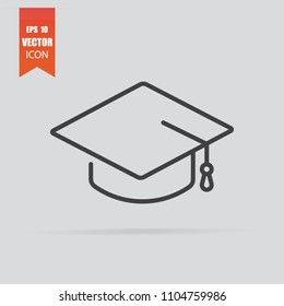 Graduation cap icon in flat style isolated on grey background. For your design, logo. Vector illustration.