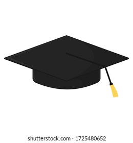 Graduation cap icon in the flat style. Academic hat isolated on the background.  For graduates in academy and universities concept. Vector illustration