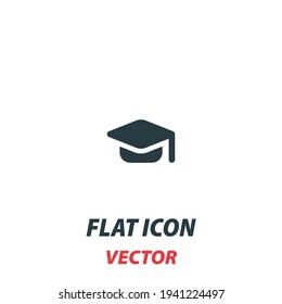Graduation cap icon in a flat style. Vector illustration pictogram on white background. Isolated symbol suitable for mobile concept, web apps, infographics, interface and apps design