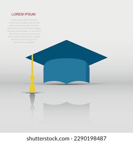 Graduation cap icon in flat style. Finish education sign illustration pictogram. Education business concept.