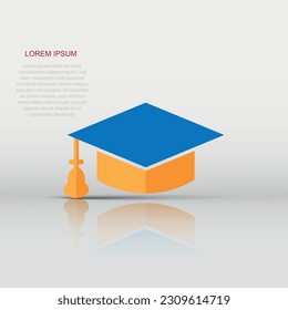 Graduation cap icon in flat style. Education hat vector illustration on white isolated background. University bachelor business concept.