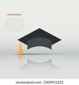 Graduation cap icon in flat style. Education hat vector illustration on white isolated background. University bachelor business concept.