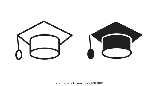 Graduation cap icon flat and thin stroke vector pack. Editable icons set