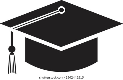 Graduation cap icon glyph version, student hat flat vector sign isolated on transparent background. Academic cap pictogram. Education symbol logo different style web design.