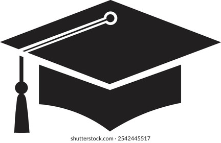 Graduation cap icon glyph version, student hat flat vector sign isolated on transparent background. Academic cap pictogram. Education symbol logo different style web design.