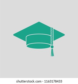 Graduation cap icon. Gray background with green. Vector illustration.
