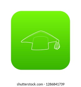 Graduation cap icon green vector isolated on white background