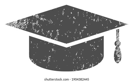 Graduation cap icon with grunge effect. Isolated vector graduation cap icon image with distress rubber texture on a white background.