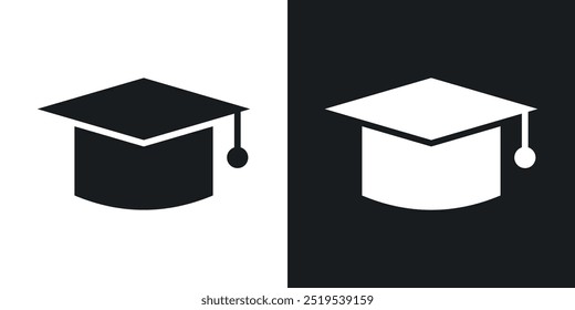 Graduation cap icon icons in black and white filled style