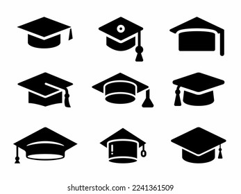 Ilustración del icono del tapón de graduación. Conjunto de iconos de la tapa de graduación de estilo plano. Vector de material.