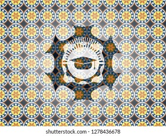 graduation cap icon inside arabesque style badge. arabic decoration.