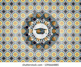 graduation cap icon inside arabesque style badge. arabic decoration.